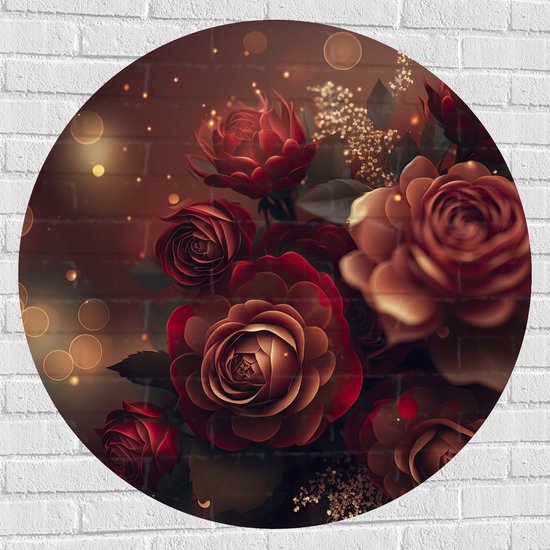 Muursticker Cirkel - Magisch Rood Bloemenboeket - 100x100 cm Foto op Muursticker