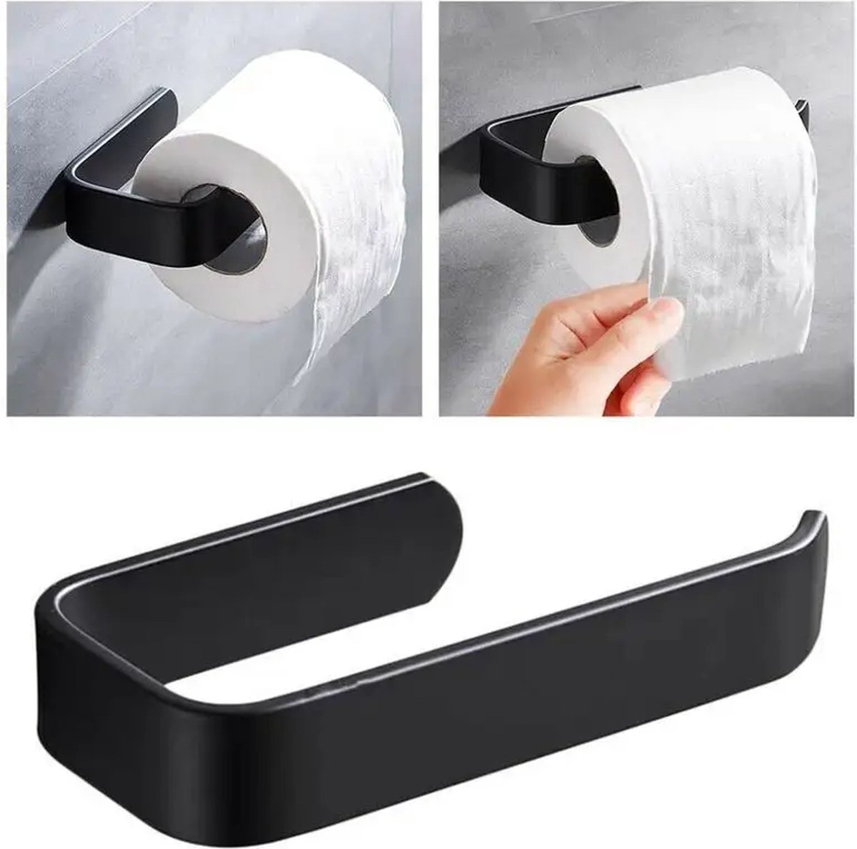 WC Rolhouder - Toiletrolhouder zonder boren - Zelfklevend of met schroeven - RVS - Zwart