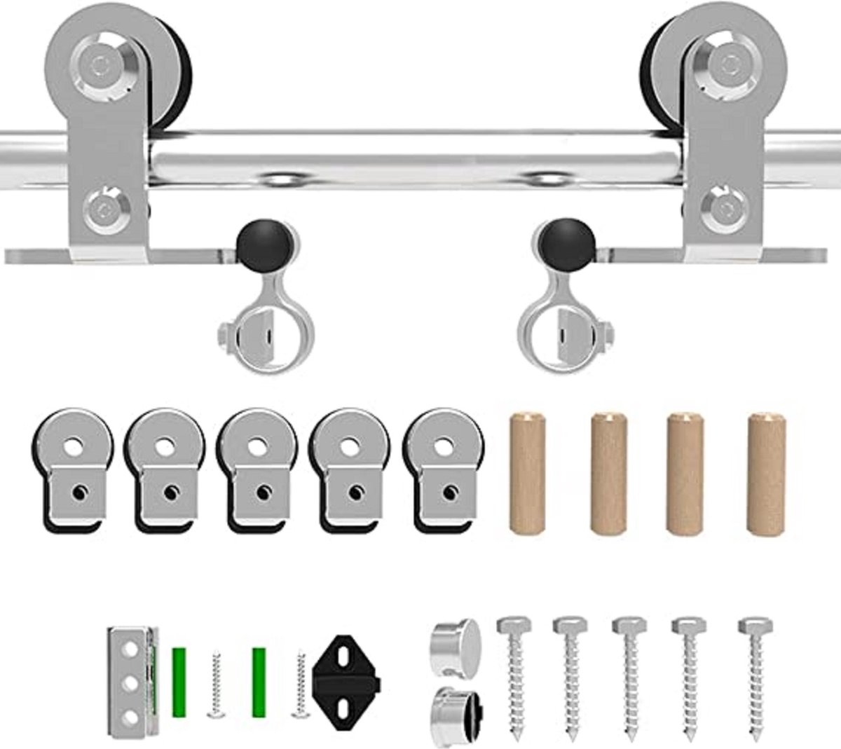 BONIKLUBA Mini schuifdeur complete set schuifdeurbeslag 106,7 cm looprail met wielen schuifdeursysteem voor bypass dubbele houten schuifdeur (geen kastdeuren