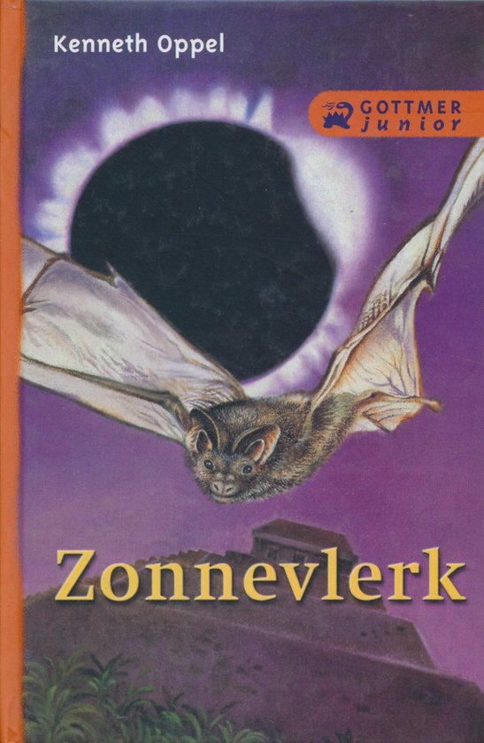Boekomslag met vleermuis voor een eclips. Titel: Zonnevlerk.