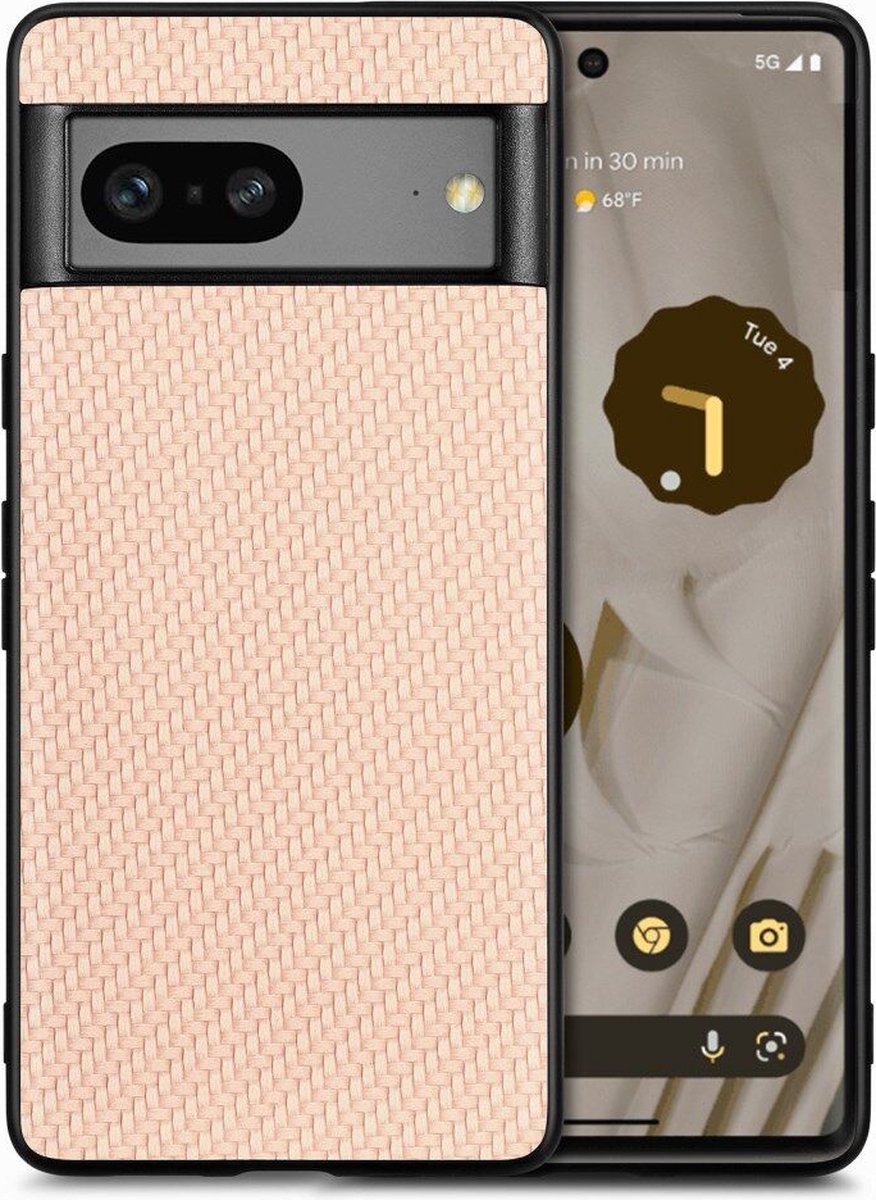 Google Pixel 7a Hoesje Carbon Fiber Back Cover Roze