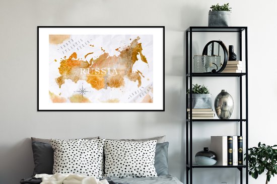Cadre photo avec affiche - Russie - Wereldkaart - Peinture - 120x80 cm - Cadre pour affiche