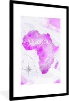 Fotolijst incl. Poster - Wereldkaart - Roze - Afrika - 80x120 cm - Posterlijst