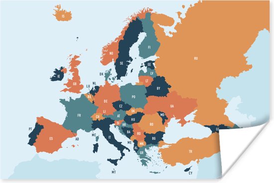 Affiche Carte - Europe - Oranje - 60x40 cm