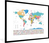 Fotolijst incl. Poster - Wereldkaart - Kleuren - Vlag - 80x60 cm - Posterlijst