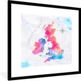 Affiche avec cadre Angleterre - Wereldkaart - Couleurs - 40x40 cm