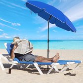 Ø 160 cm parasol, strandparaplu, UV50+, zonbescherming, achthoekige polyester luifel, glasvezel ribben, kantelmechanisme, draagtas, voor strand, tuin balkon en zwembad, blauwe GPU60BU