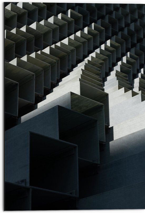 Dibond - Patroon van Donkergekleurde Vakken - 50x75 cm Foto op Aluminium (Wanddecoratie van metaal)