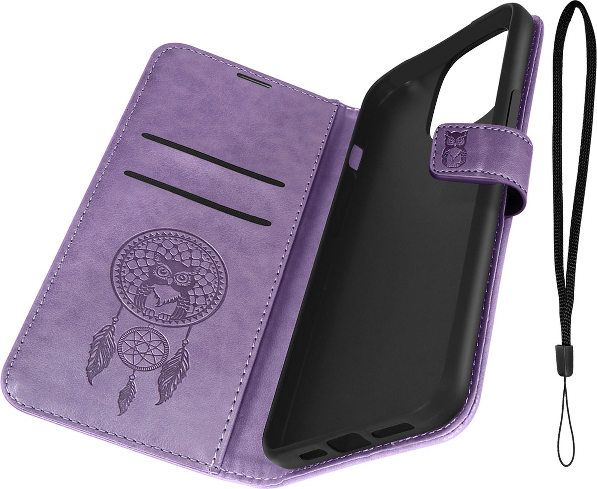 Hoesje Forcell geschikt voor iPhone 14 Pro Max Mandala Dream Catcher Paars