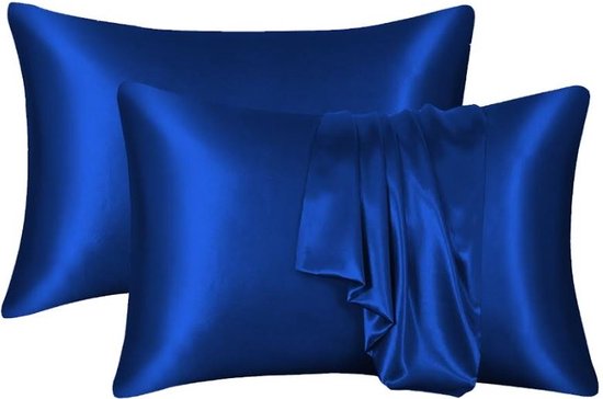Decoware glans satijnen kussenslopen (2st) - 60x70 cm - blauw