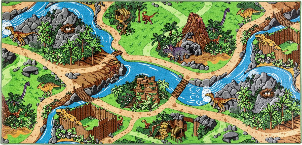 Carpet Studio Dino Speelkleed - 95x200cm - Vloerkleed Kinderkamer - Speelmat - Anti-slip Speeltapijt - Verkeerskleed