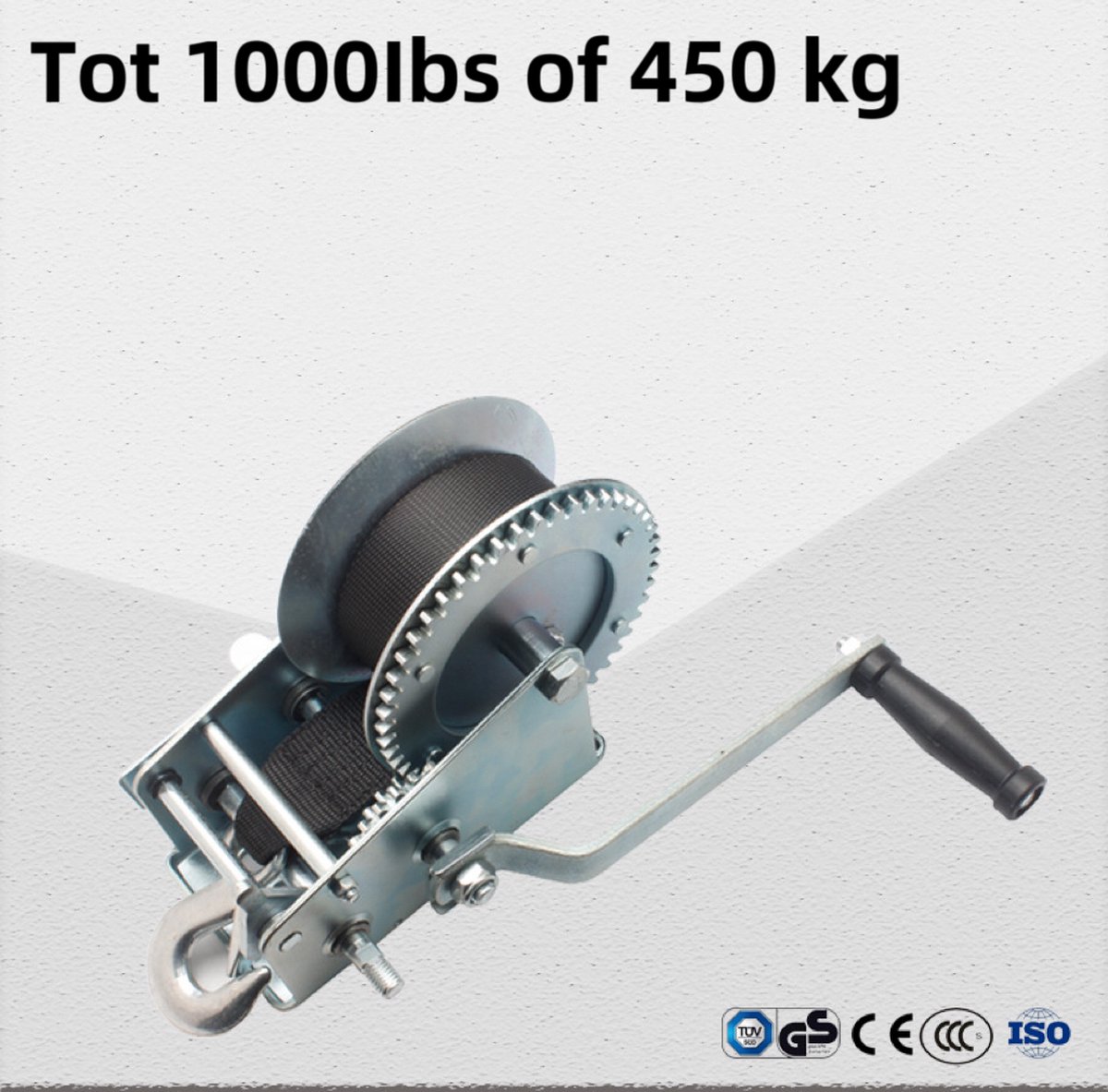 Katrol 1000lbs - 450kg - 8m - Handlier met een positieve rem