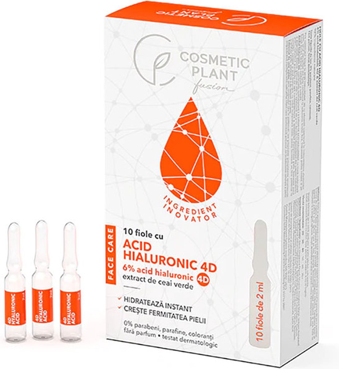 Cosmetic Plant Ampoules with 6% Hyaluronic Acid 4D with 4 types of Hyaluronic Acid and Green Tree Extract, 92% natural ingredients