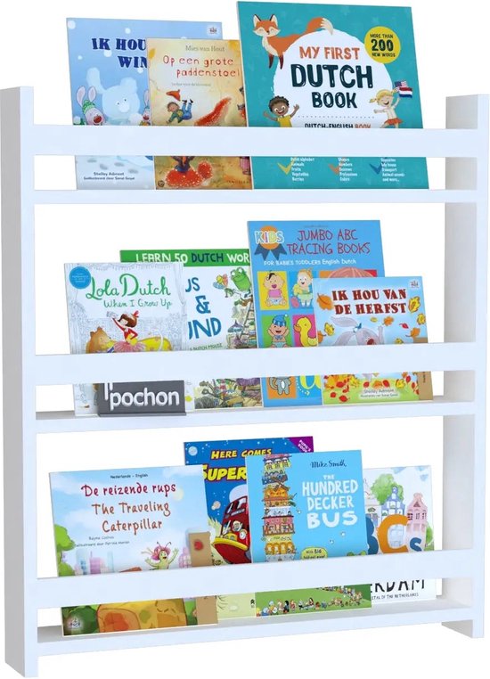 Pochon Home - Boekenkast Montessori - Wit - Ophangbaar - 80x74x10 - Boekenrek - Opbergkast - Kast - Vakkenkast - Wandkast - Muurkast