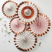5 stuks metallic roségouden bloemen rozet decoraties | Papieren Waaiers Paper Fans | Ditsy Floral | Ginger Ray