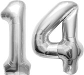 Folieballon Cijfer 14 Zilver - 86 cm