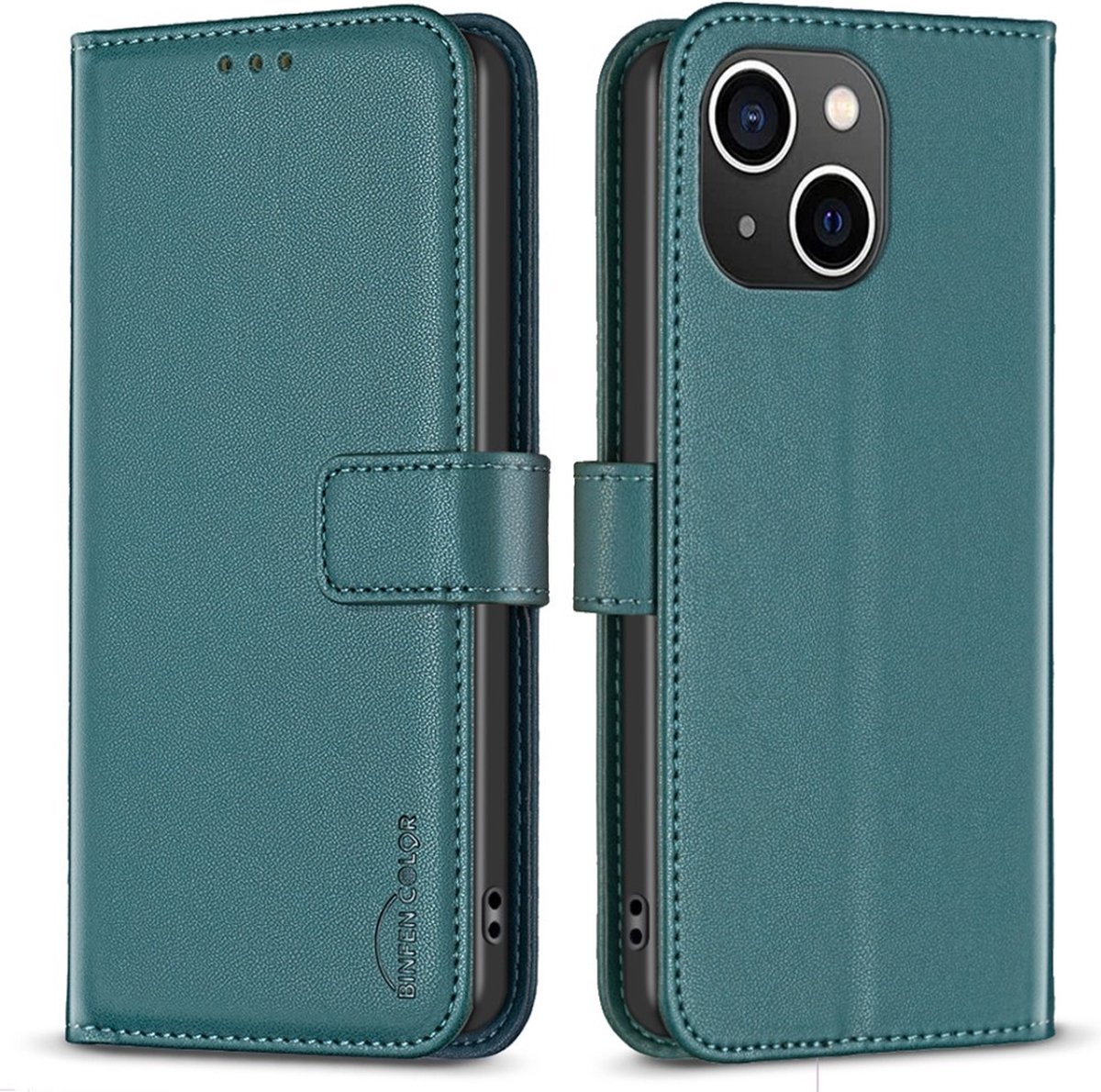 BINFEN Hoesje - Geschikt voor iPhone 13 / 14 Hoesje - BINFEN Book Case - Groen