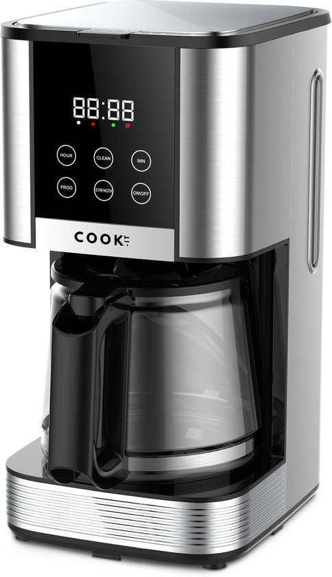 COOK-IT Digitaal Koffiezetapparaat Filterkoffie - Coffee Machine - 1.5L Glazen Kan - RvS