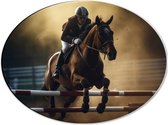 Dibond Ovaal - Racepaard met Ruiter in Actie - 40x30 cm Foto op Ovaal (Met Ophangsysteem)