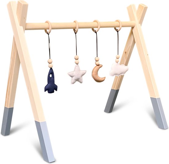Babygym, Scandinavisch montessorispeelgoed, Gemakkelijk opvouwbaar, Activiteitencentrum voor baby, Houten activiteitenboog, Snelle verzending - België