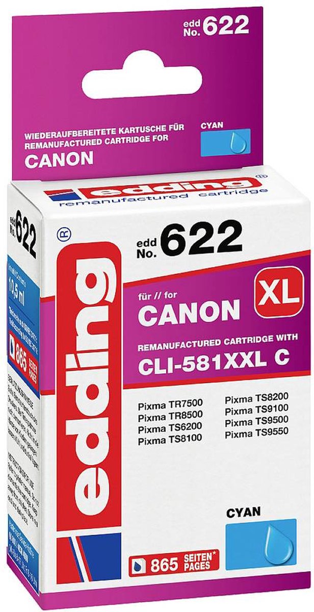 Edding Inktcartridge vervangt Canon CLI-581C XXL Compatibel Cyaan EDD-622 18-622