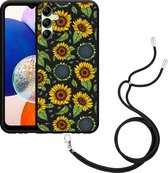 Cazy Hoesje met koord Zwart geschikt voor Samsung Galaxy A14 4G/5G Sunflowers