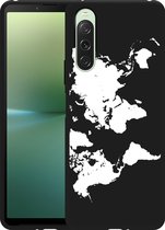 Cazy Hoesje Zwart geschikt voor Sony Xperia 10 V World Map