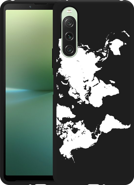 Foto: Cazy hoesje zwart geschikt voor sony xperia 10 v world map