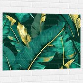 Muursticker - Groene Palmbladeren met Gouden Details - 100x75 cm Foto op Muursticker