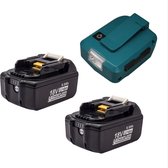 2x BL1860 Batterij / accu, compatibel met makita en drillpro, 18V 6Ah + ADP05 adapter