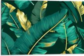 Dibond - Groene Palmbladeren met Gouden Details - 75x50 cm Foto op Aluminium (Wanddecoratie van metaal)