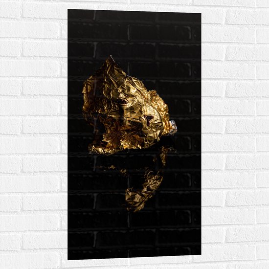 Muursticker - Gouden Vlak op Zwarte Achtergrond - 50x100 cm Foto op Muursticker
