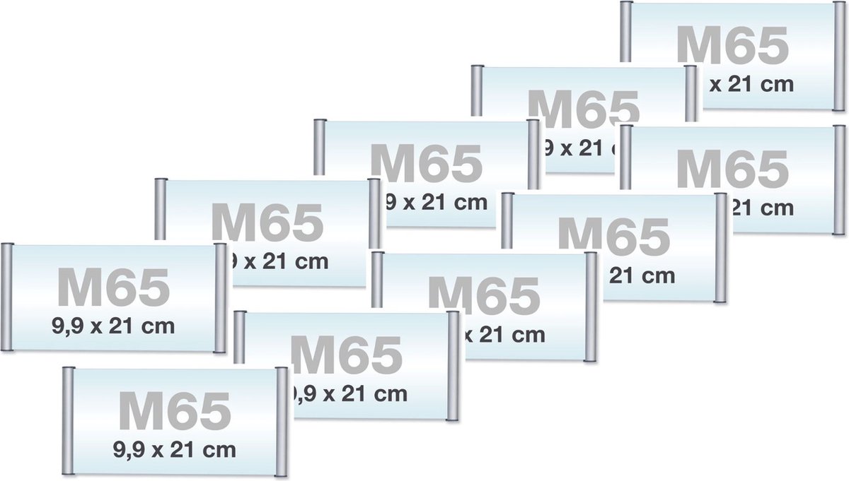 10 pack M65/Bewegwijzeringsborden met Klikprofiel /formaat 9,9x21 cm/wegwijs bordjes/aluminium deurbordjes/naambordje kantoor/route bordje/aanwijs bordje/zelfklevend/verwijs bord/ informatie bord.