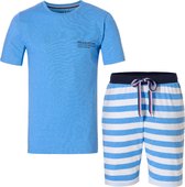 Phil & Co Shortama Heren Maritim Pyjama Set Gestreept Lichtblauw - Maat XL - Korte Pyjama