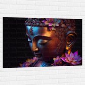 Muursticker - Religieuze Boeddha met Roze Lelie Bloemen - 120x80 cm Foto op Muursticker