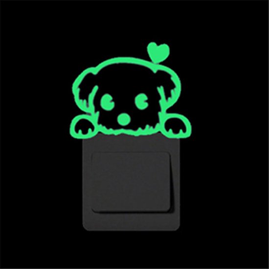 Glow in the dark muur sticker - Lichtknop sticker - Hond hart