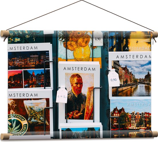 Textielposter - Amsterdamse Ansichtkaarten in het Rek - 60x40 cm Foto op Textiel