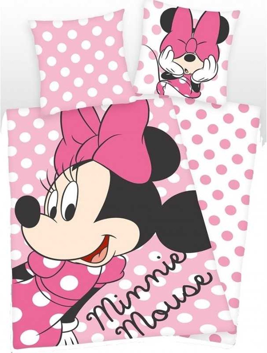 Disney Minnie Mouse dekbedovertrek - eenpersoons - Roze Stippels Dots 140 x 200 cm.