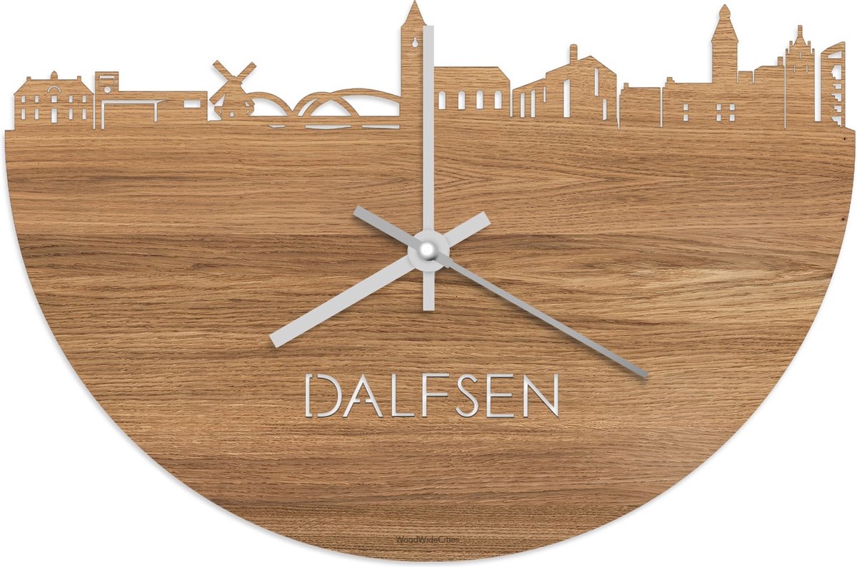 Skyline Klok Dalfsen Eikenhout - Ø 40 cm - Stil uurwerk - Wanddecoratie - Meer steden beschikbaar - Woonkamer idee - Woondecoratie - City Art - Steden kunst - Cadeau voor hem - Cadeau voor haar - Jubileum - Trouwerij - Housewarming - WoodWideCities