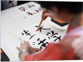 Acrylglas - Tekening van Chinese Tekens op Wit Papier - 80x60 cm Foto op Acrylglas (Wanddecoratie op Acrylaat)