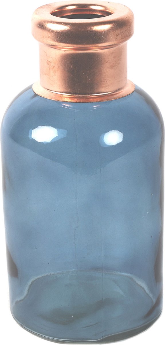 Countryfield Bloemenvaas Firm Bottle - transparant blauw/koper - glas - 10 x 21 cm