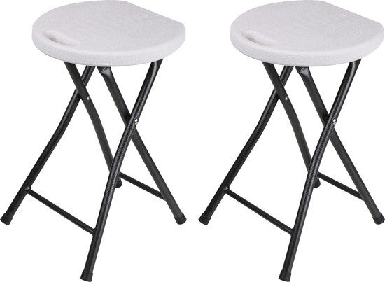Urban Living bijzet krukje/stoel - 4x - Opvouwbaar - wit/zilver - D30 x H45 cm