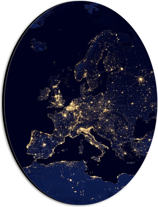 Dibond Ovaal - Kaart van Europa - 21x28 cm Foto op Ovaal (Met Ophangsysteem)