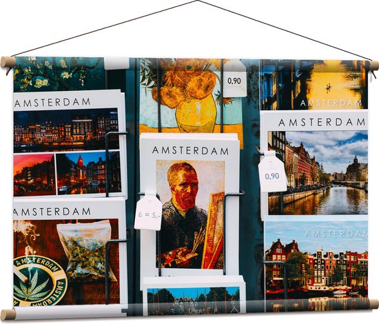 Textielposter - Amsterdamse Ansichtkaarten in het Rek - 90x60 cm Foto op Textiel