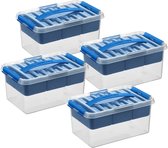 Sunware - Q-line opbergbox met inzet 6L transparant blauw - Set van 4