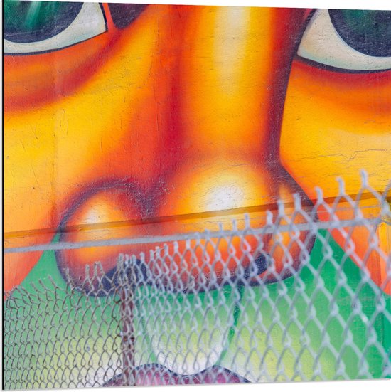 Dibond - Muurschildering van Gezicht Vol met Kleurrijke Vlakken - 80x80 cm Foto op Aluminium (Wanddecoratie van metaal)