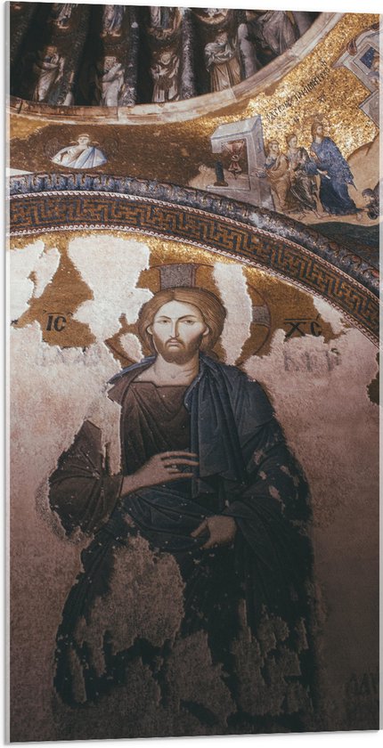 Acrylglas - Religieuze Muurschilderingen in een Kerk - 50x100 cm Foto op Acrylglas (Met Ophangsysteem)