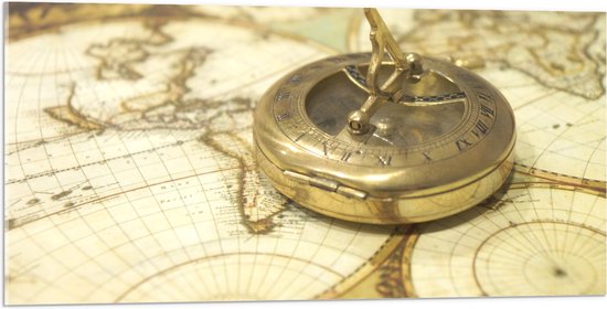 Acrylglas - Gouden Kompas op Wereldkaart - 100x50 cm Foto op Acrylglas (Met Ophangsysteem)
