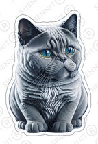 British Shorthair Sticker -Grijze kat sticker - Schattige kat sticker - Dieren sticker - Katten sticker - Huisdier sticker - scrapbook stickerboek - laptop sticker - 4 stuks