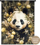 Wandkleed - Wanddoek - Panda - Pandabeer - Wilde dieren - Natuur - Bloemen - 90x120 cm - Wandtapijt